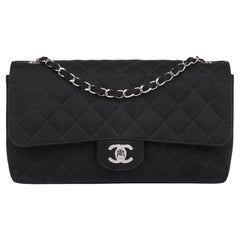 Chanel Black Quilted Jersey Vintage Medium Classic Double Flap Bag
