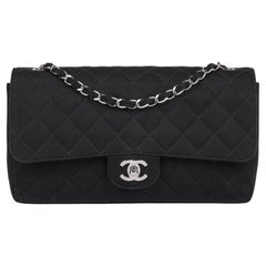 Chanel Black Quilted Jersey Retro Medium Classic Double Flap Bag