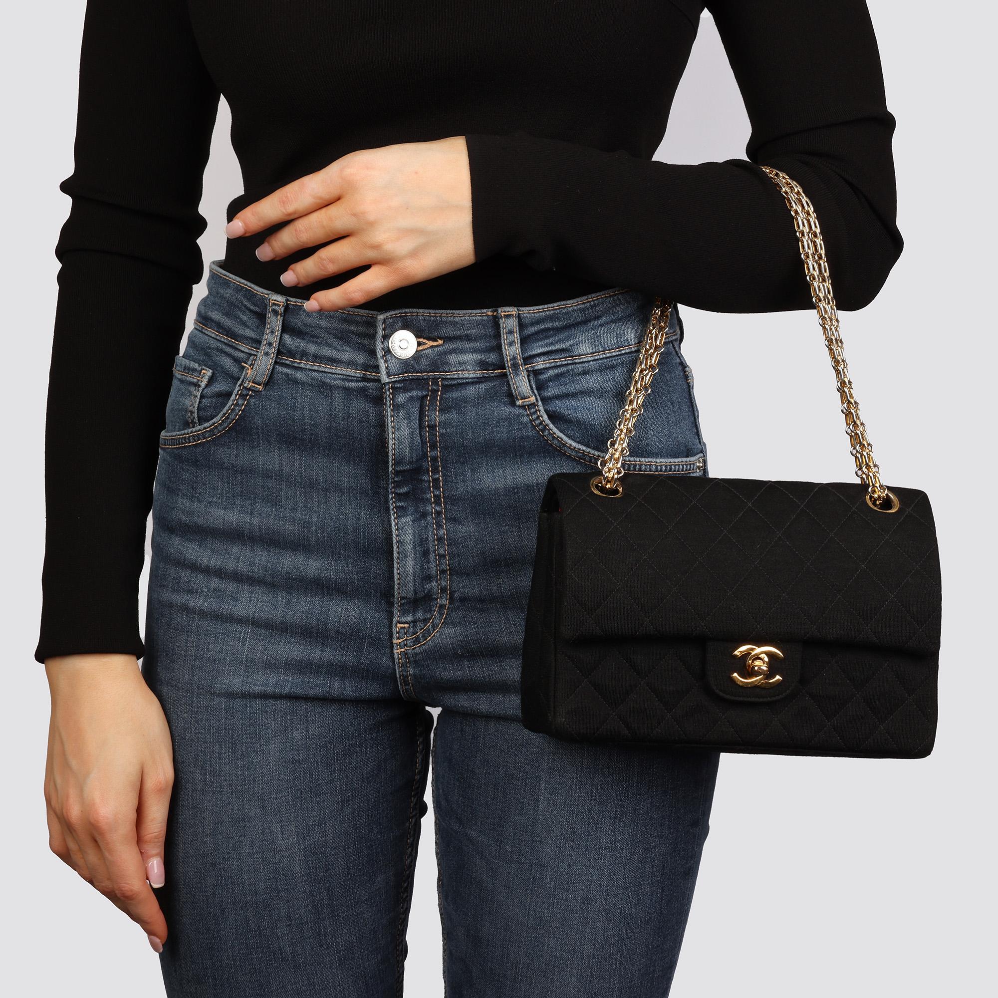 Chanel BLACK QUILTED JERSEY VINTAGE SMALL CLASSIC DOUBLE FLAP BAG 7