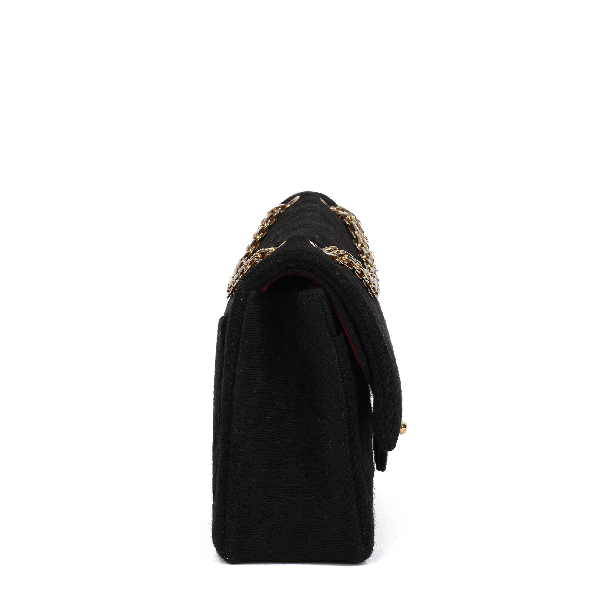 Black Chanel BLACK QUILTED JERSEY VINTAGE SMALL CLASSIC DOUBLE FLAP BAG