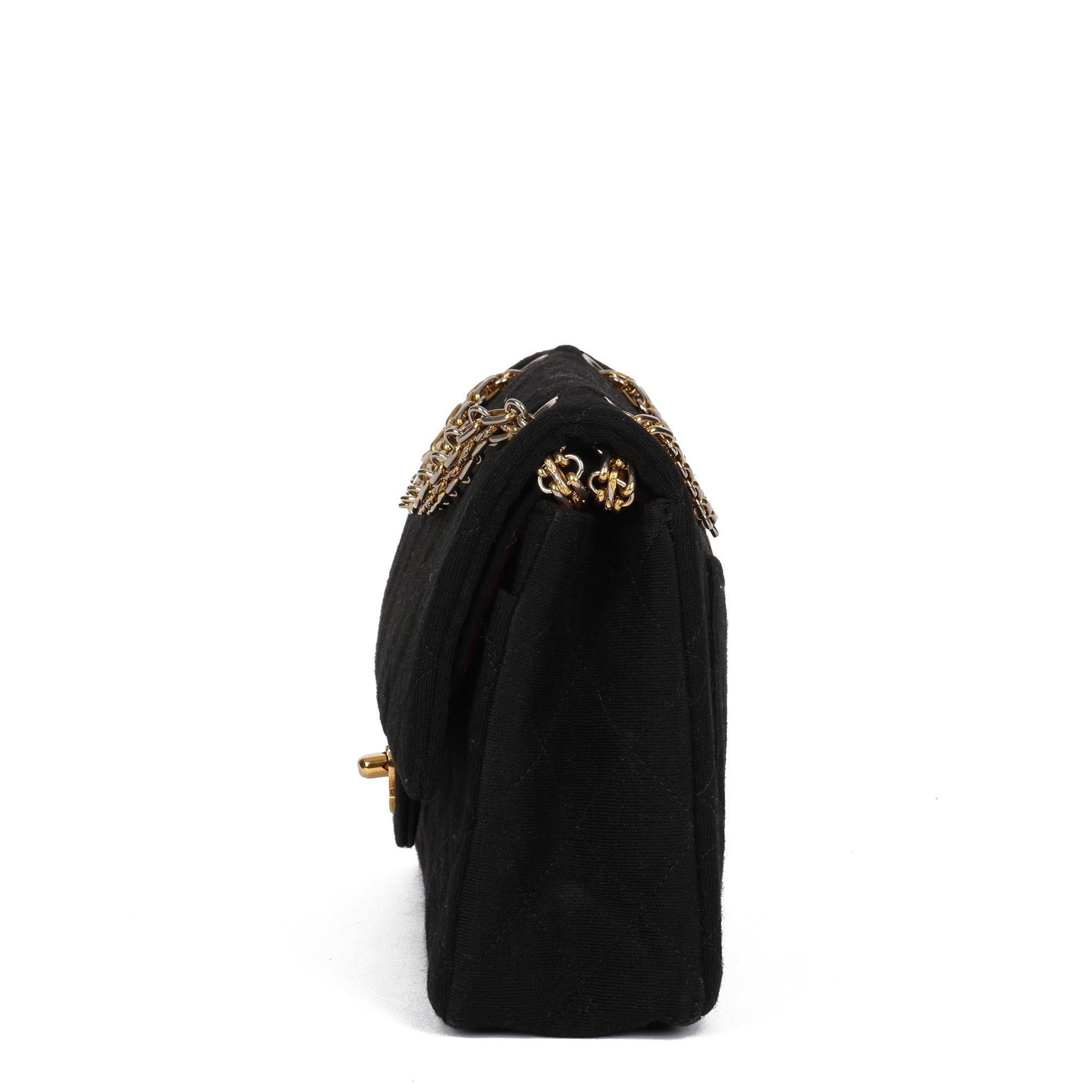 Chanel BLACK QUILTED JERSEY VINTAGE SMALL CLASSIC DOUBLE FLAP BAG In Good Condition In Bishop's Stortford, Hertfordshire
