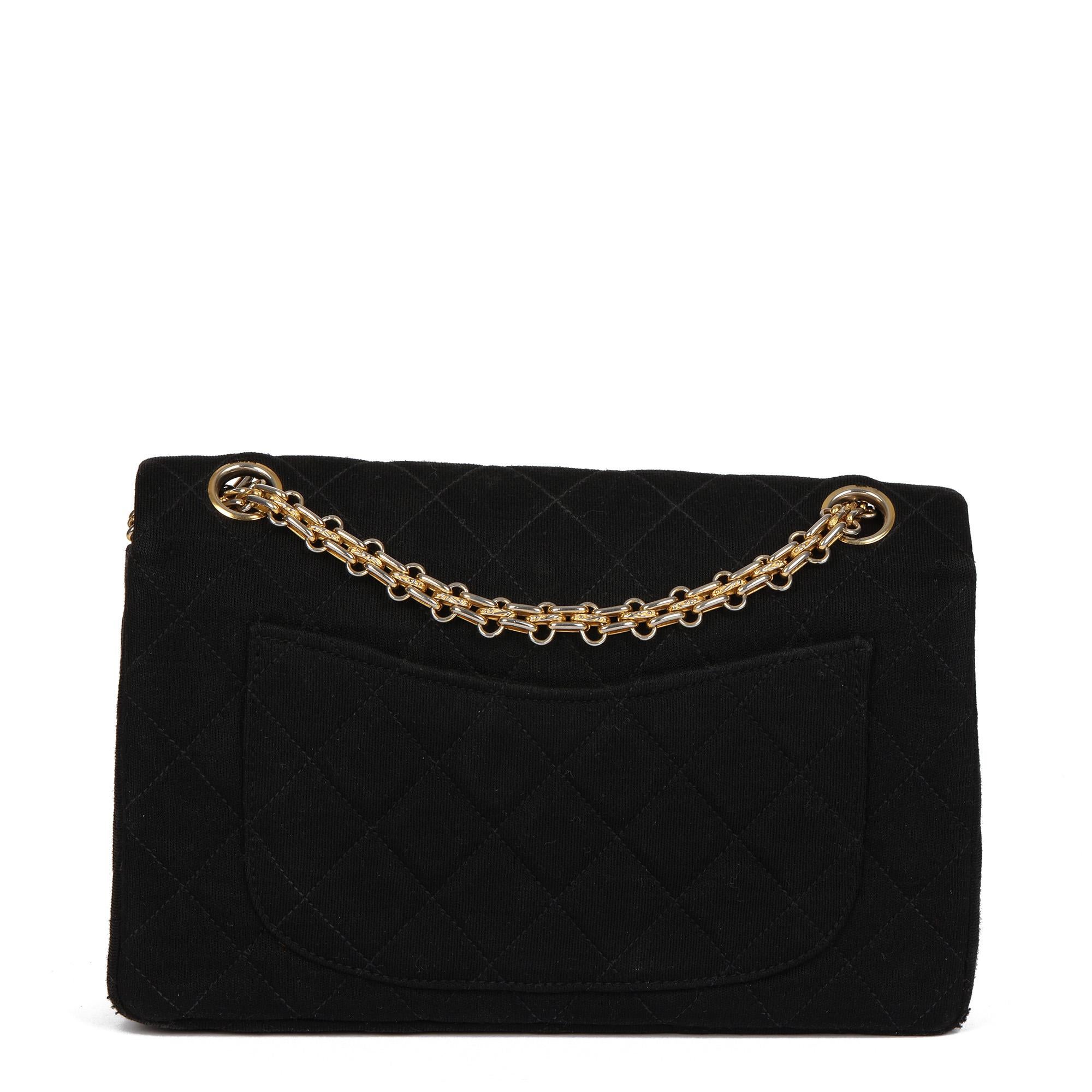 Women's Chanel BLACK QUILTED JERSEY VINTAGE SMALL CLASSIC DOUBLE FLAP BAG