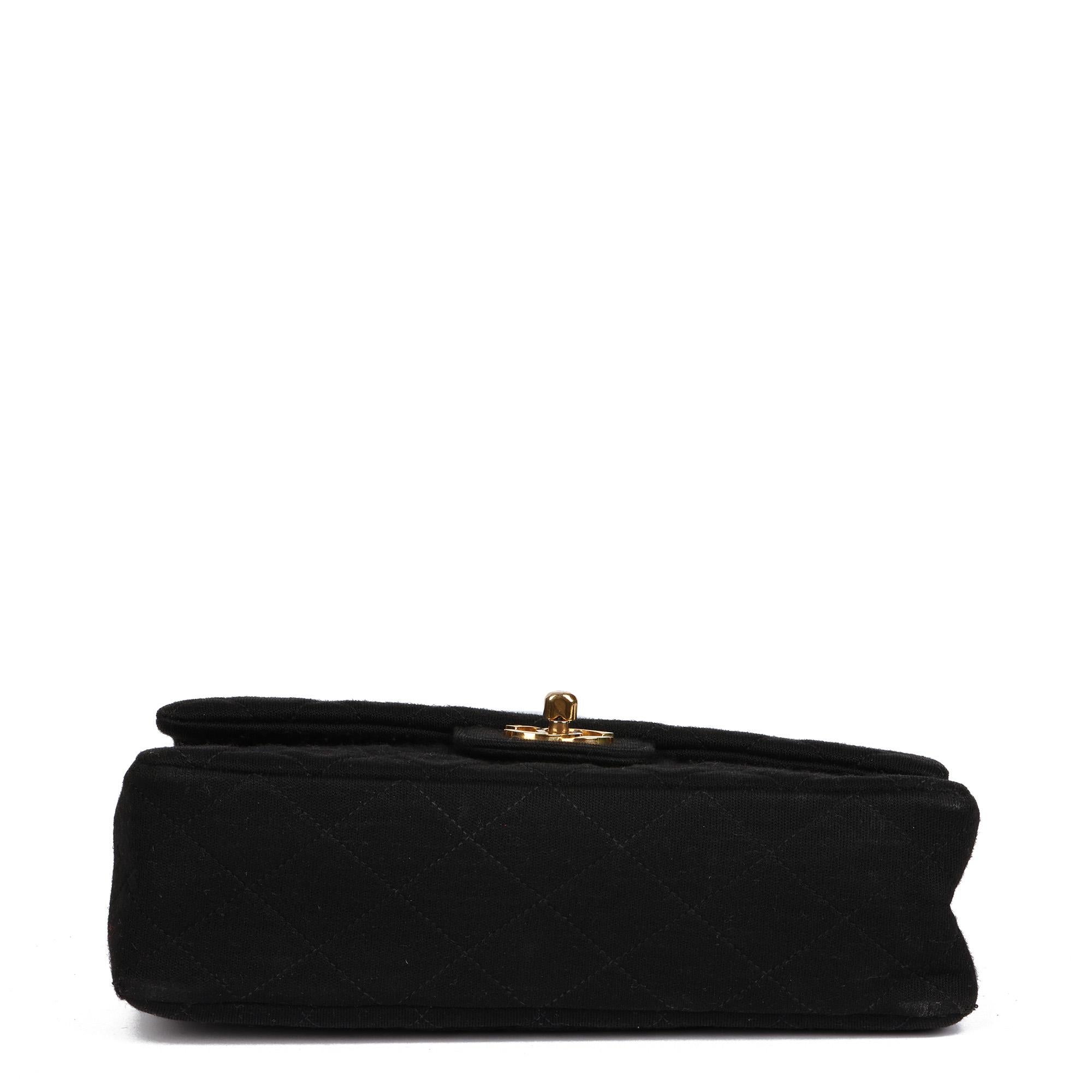 Chanel BLACK QUILTED JERSEY VINTAGE SMALL CLASSIC DOUBLE FLAP BAG 1