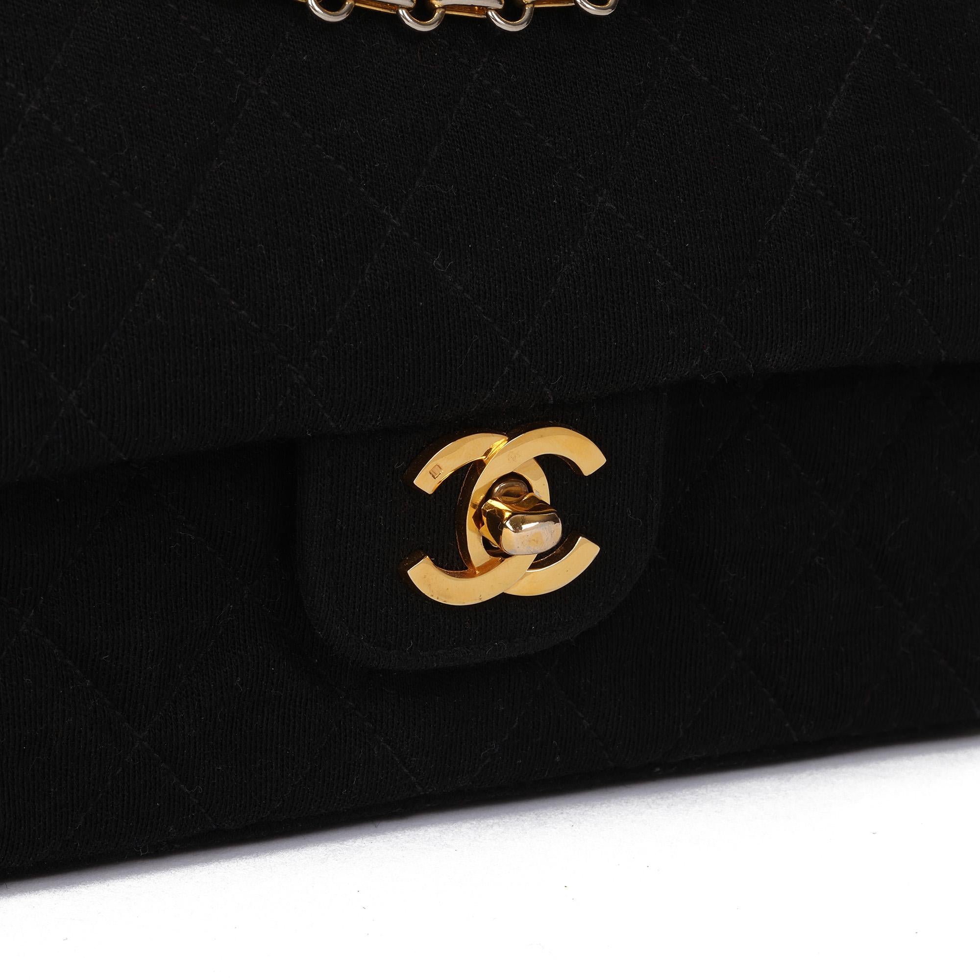 Chanel BLACK QUILTED JERSEY VINTAGE SMALL CLASSIC DOUBLE FLAP BAG 2