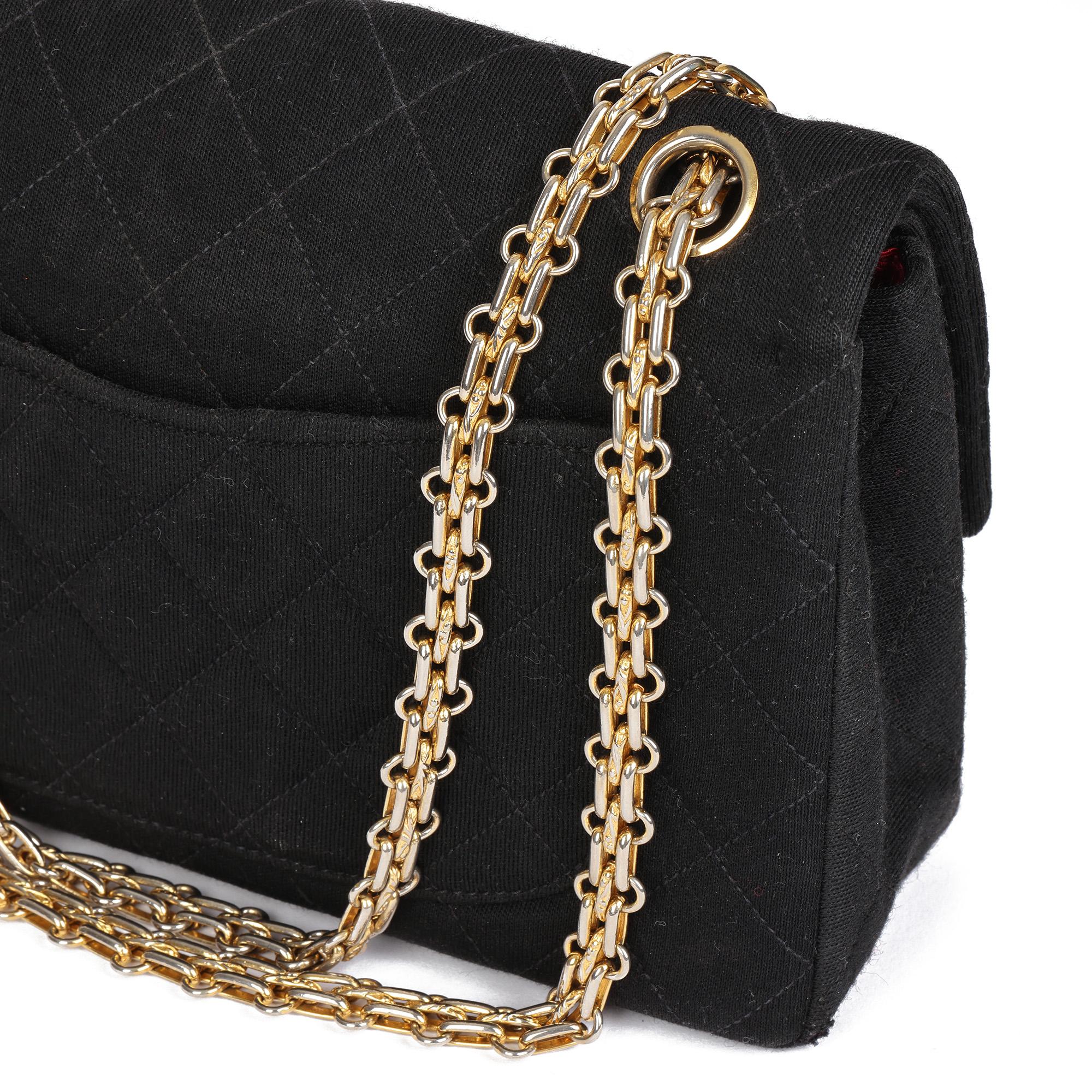 Chanel BLACK QUILTED JERSEY VINTAGE SMALL CLASSIC DOUBLE FLAP BAG 3