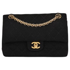 Chanel BLACK QUILTED JERSEY VINTAGE SMALL CLASSIC DOUBLE FLAP BAG