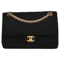 Chanel SCHWARZES VERZIERTES JERSEY VINTAGE SMALL CLASSIC DOUBLE FLAP BAG