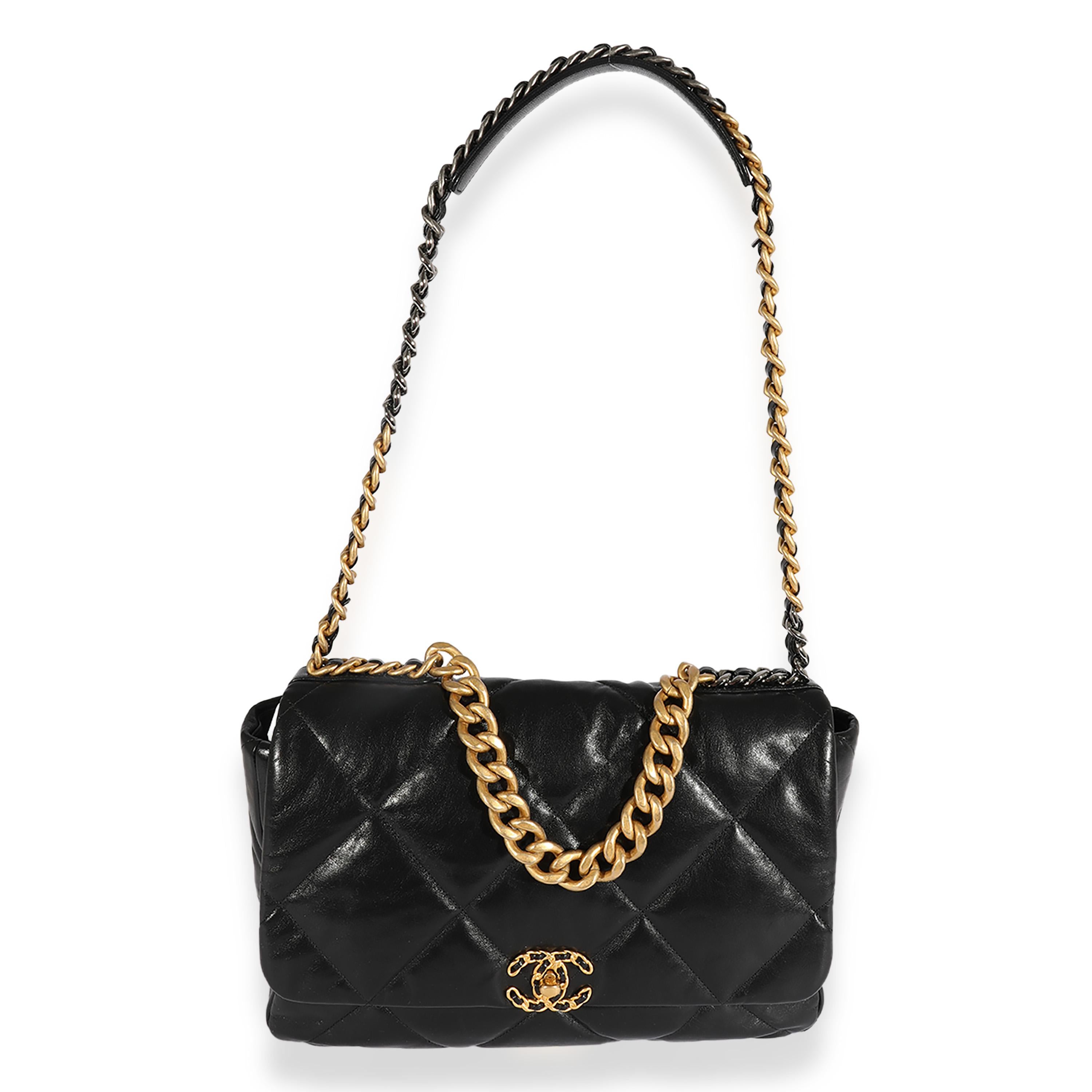 Listing Title: Chanel Black Quilted Lambskin 19 Maxi Flap Bag
SKU: 124930
MSRP: 6900.00
Condition: Pre-owned 
Handbag Condition: Excellent
Condition Comments: Excellent Condition. Plastic on some hardware. Light scuffing to underflap. No other