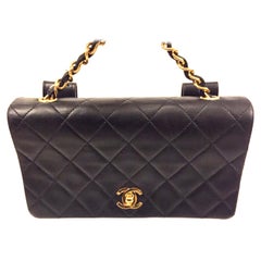 Vintage Chanel black quilted lambskin belt bag/handbag/clutch