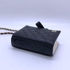 Chanel Black Quilted Lambskin Book Card Holder On Chain Gold Hardware