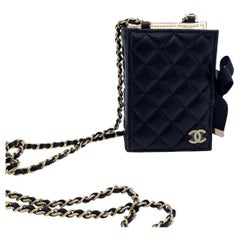 Chanel Black Quilted Lambskin Book Card Holder On Chain Gold Hardware