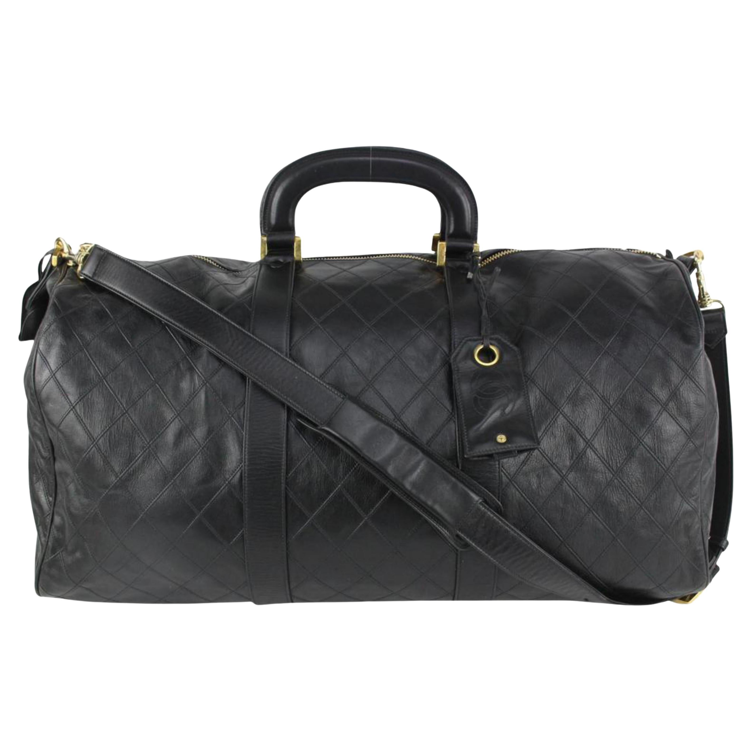 Chanel Black Quilted Lambskin Vintage Large Boston Travel Bag at 1stDibs