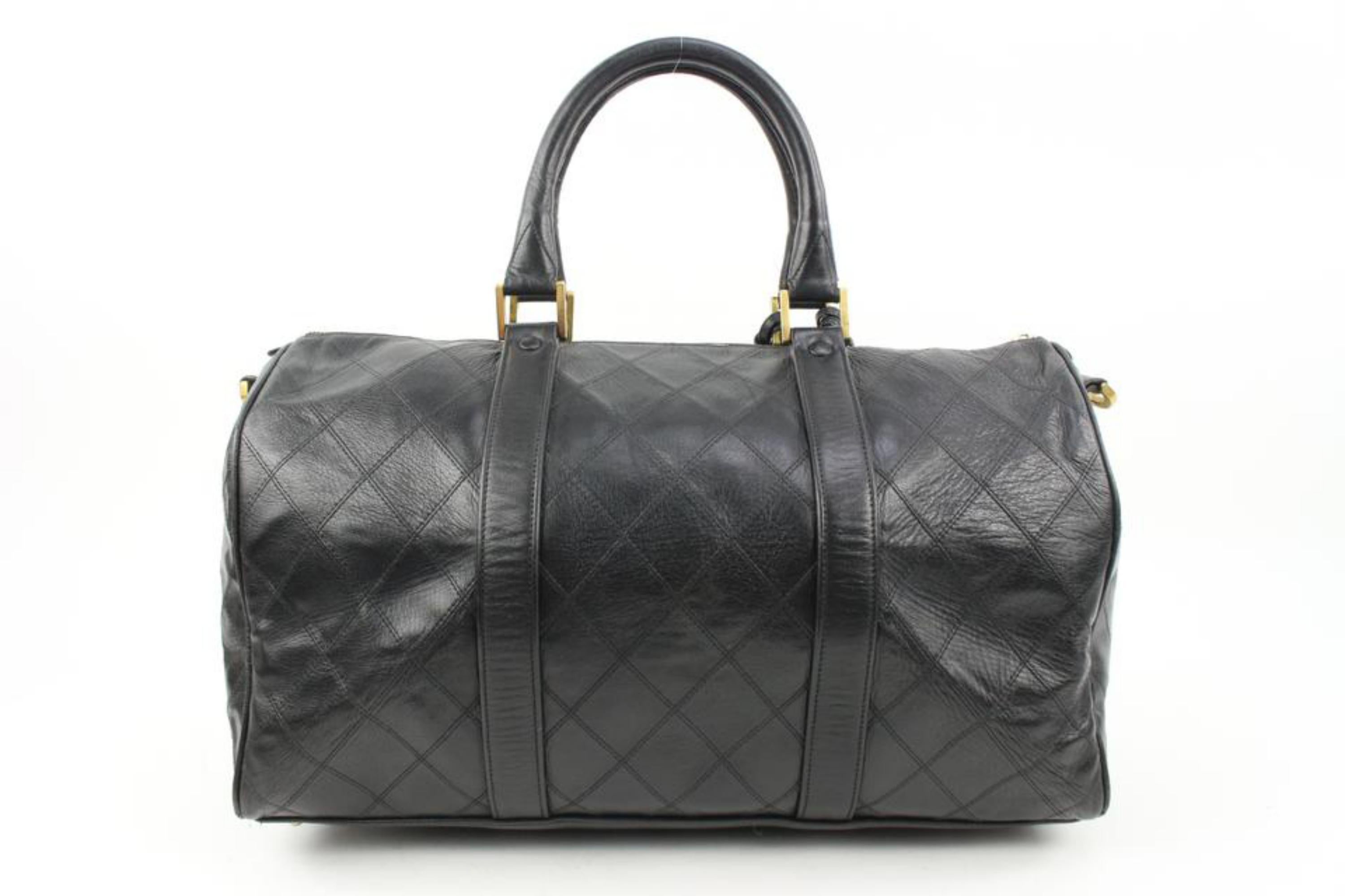 Chanel Black Quilted Lambskin Boston Duffle with Strap Gold HW 1c128s For Sale 6