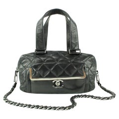 Vintage Chanel Black Quilted Lambskin Boston Flap Chain Shoulder Bag 861885