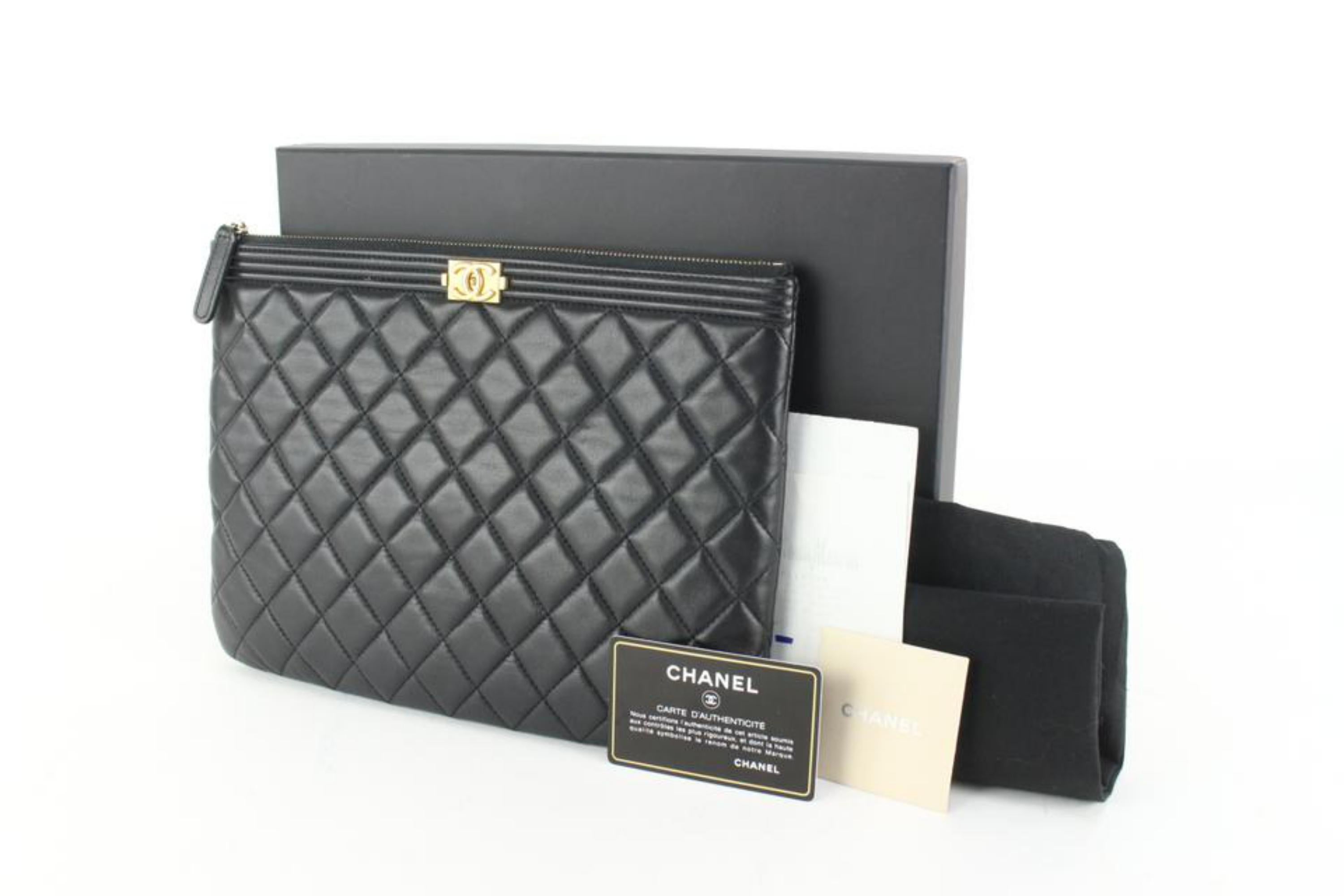 Chanel Black Quilted Lambskin Boy O Case Zip Pouch Clutch 95ck516s 6