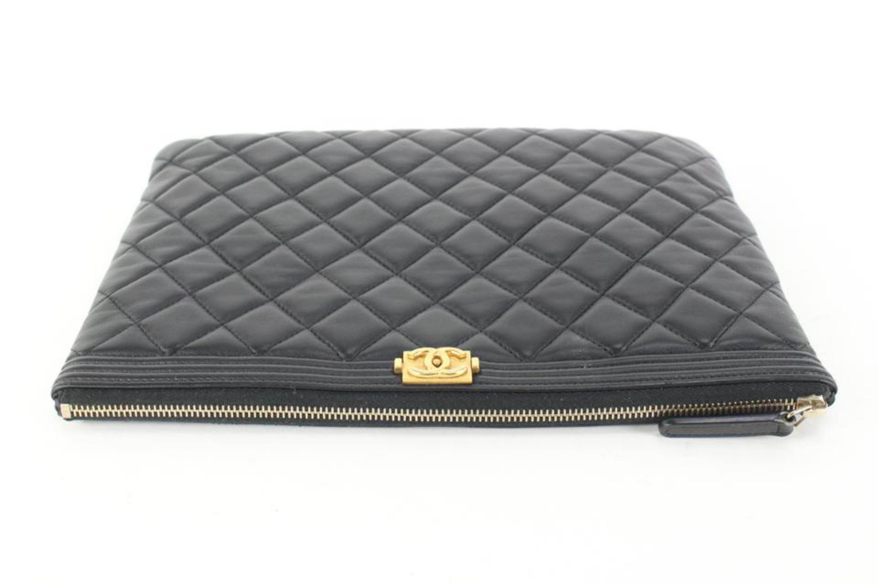 Chanel Black Quilted Lambskin Boy O Case Zip Pouch Clutch 95ck516s 1