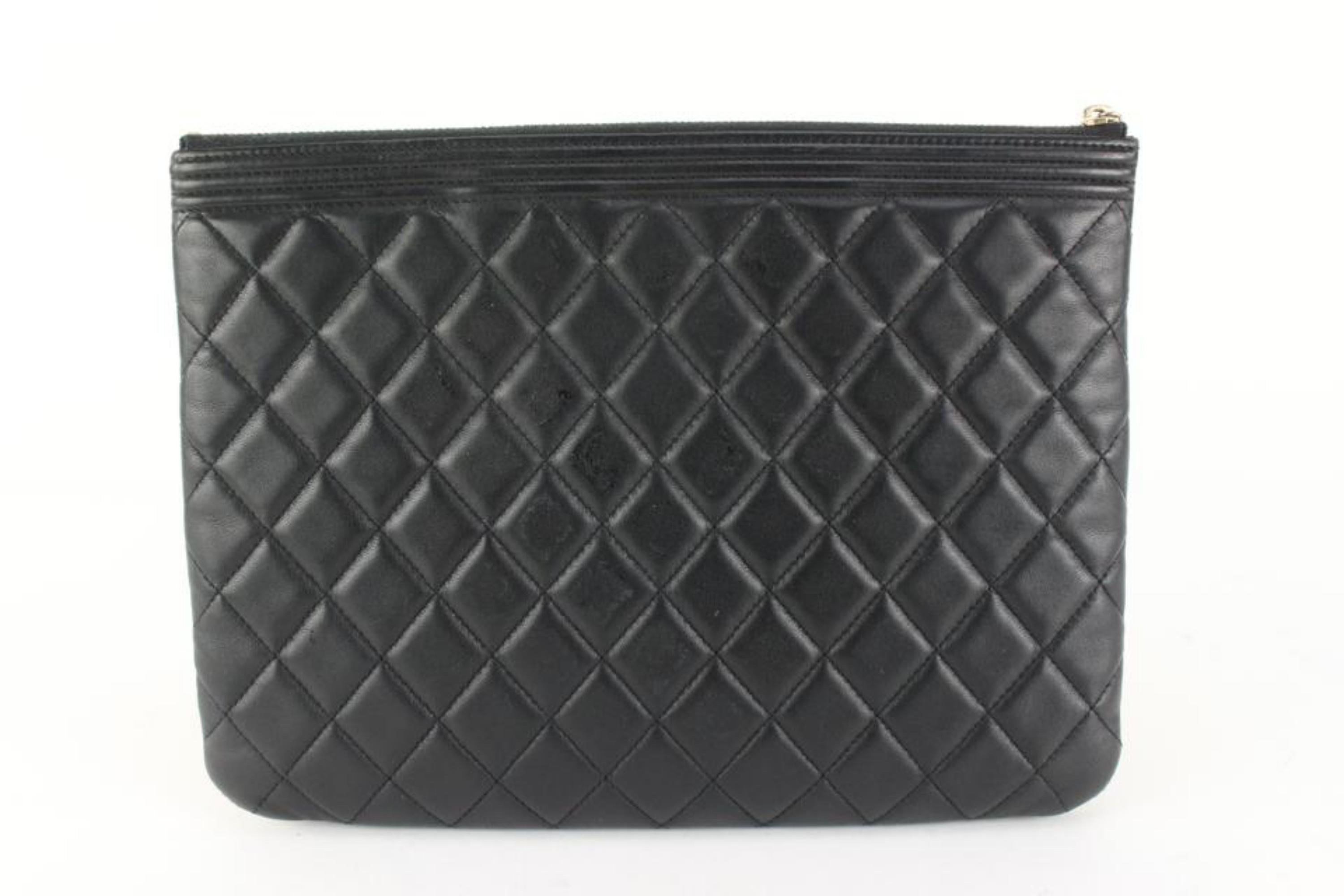 Chanel Black Quilted Lambskin Boy O Case Zip Pouch Clutch 95ck516s 2