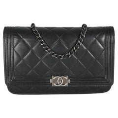 Chanel Black Quilted Lambskin Boy Wallet On Chain