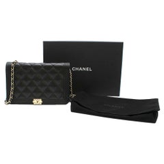 Chanel Black Quilted Lambskin Boy Wallet On Chain	