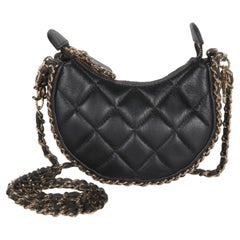 Chanel Black Quilted Lambskin CC Chain Around Mini Moon Hobo Crossbody