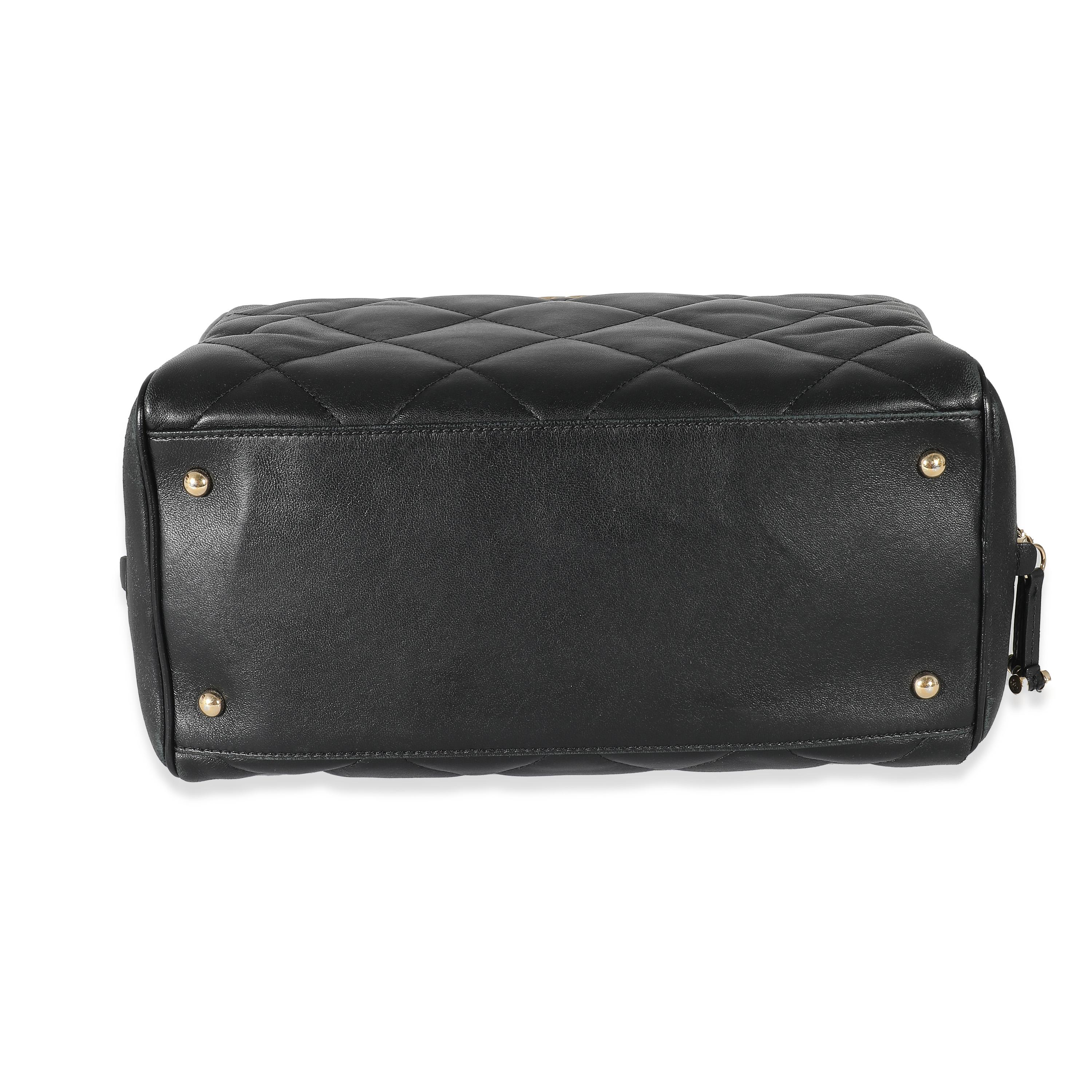 Chanel Black Quilted Lambskin CC Chain Zip Bowling Bag In Excellent Condition In New York, NY