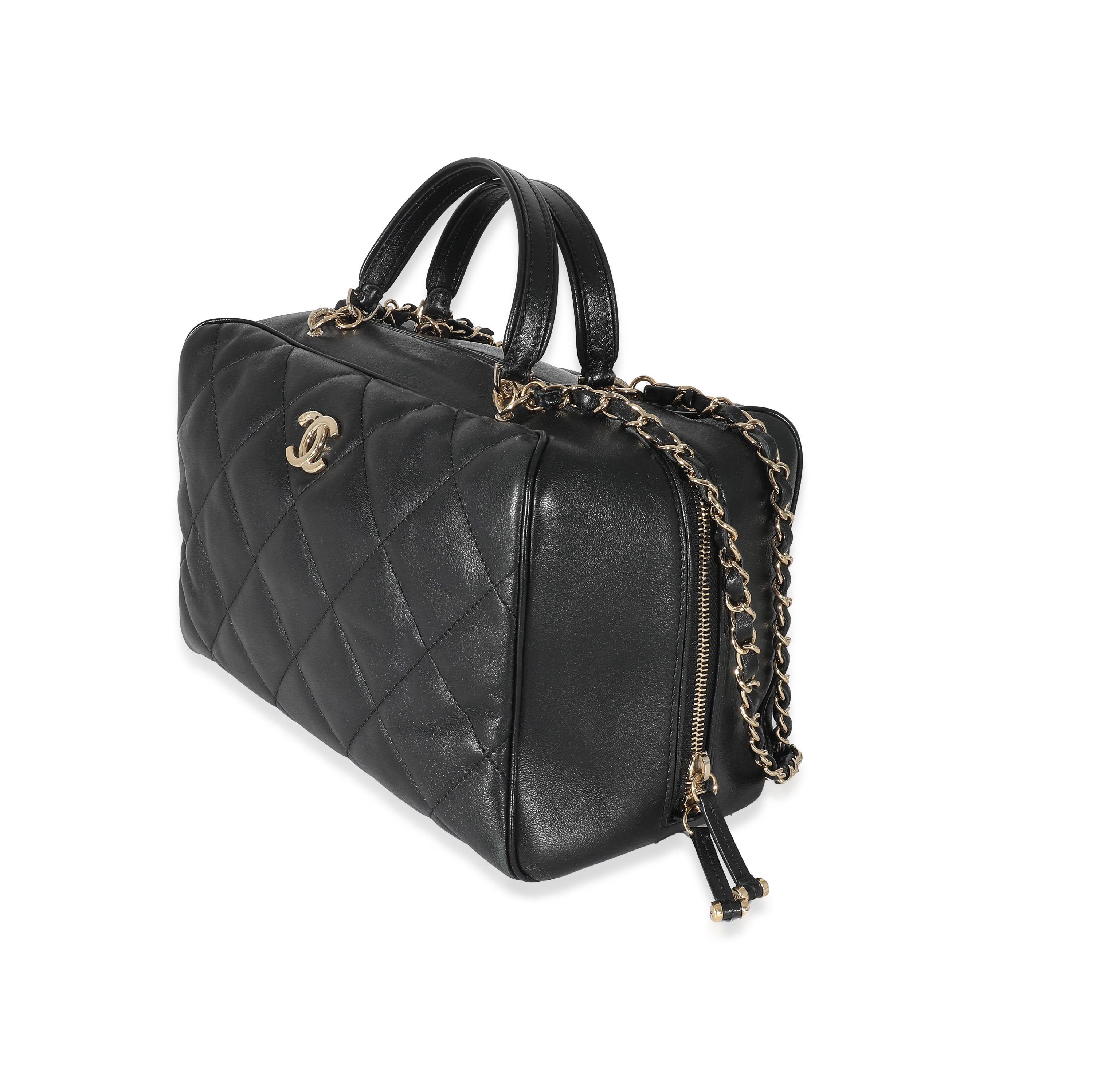 Women's Chanel Black Quilted Lambskin CC Chain Zip Bowling Bag