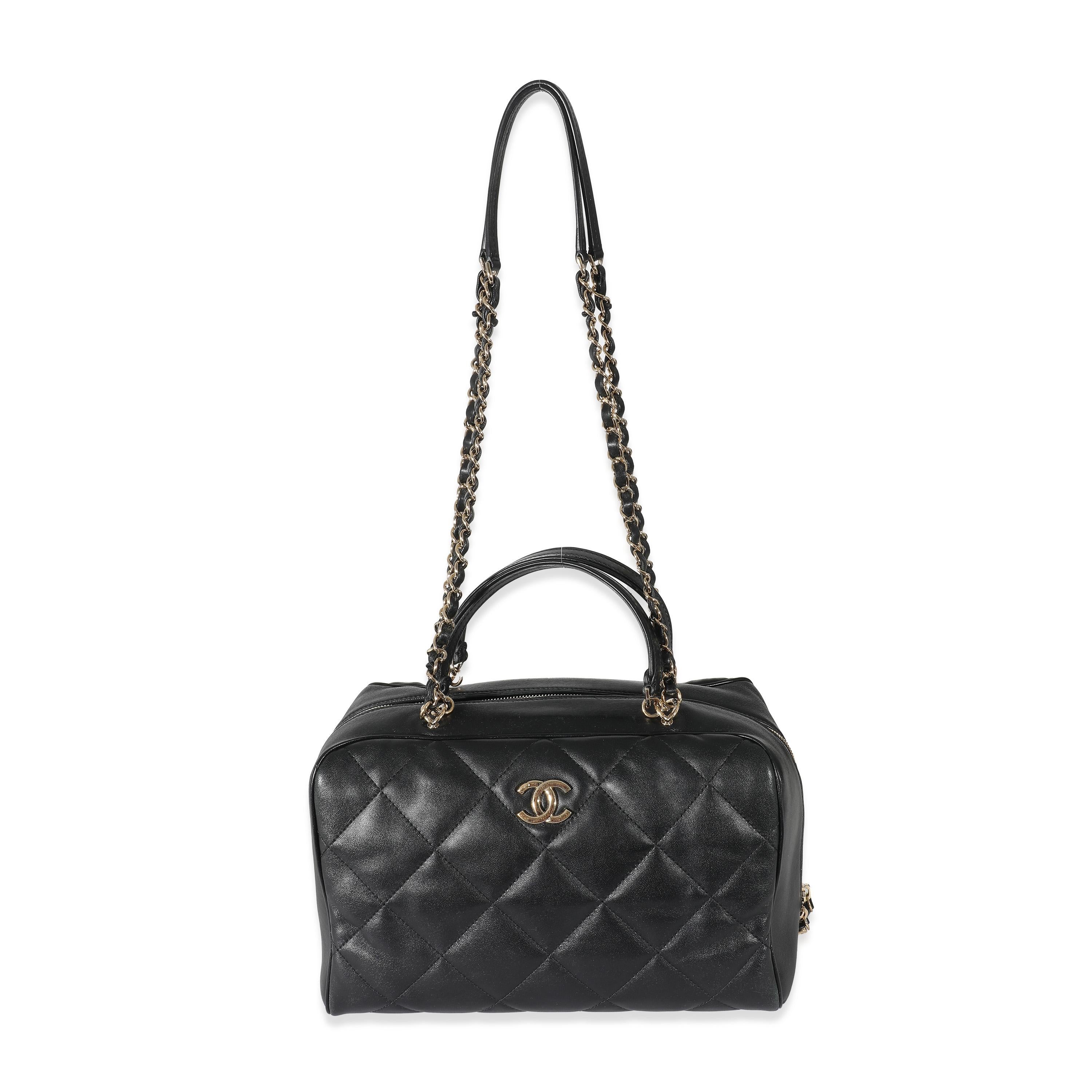 Chanel Black Quilted Lambskin CC Chain Zip Bowling Bag 2