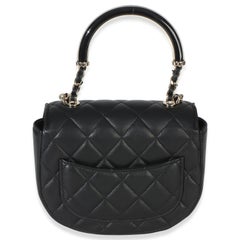 Chanel Black Quilted Lambskin CC Half Moon Top Handle Flap