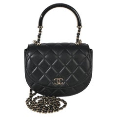 Chanel Black Quilted Lambskin CC Half Moon Top Handle Flap