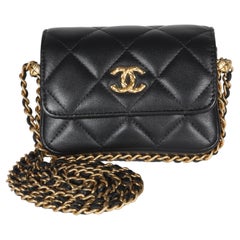 Chanel Black Quilted Lambskin CC Mini Clutch With Chain
