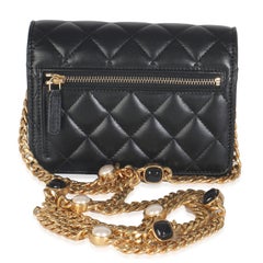 Chanel Black Quilted Lambskin CC Pearl Enamel Clutch On Chain