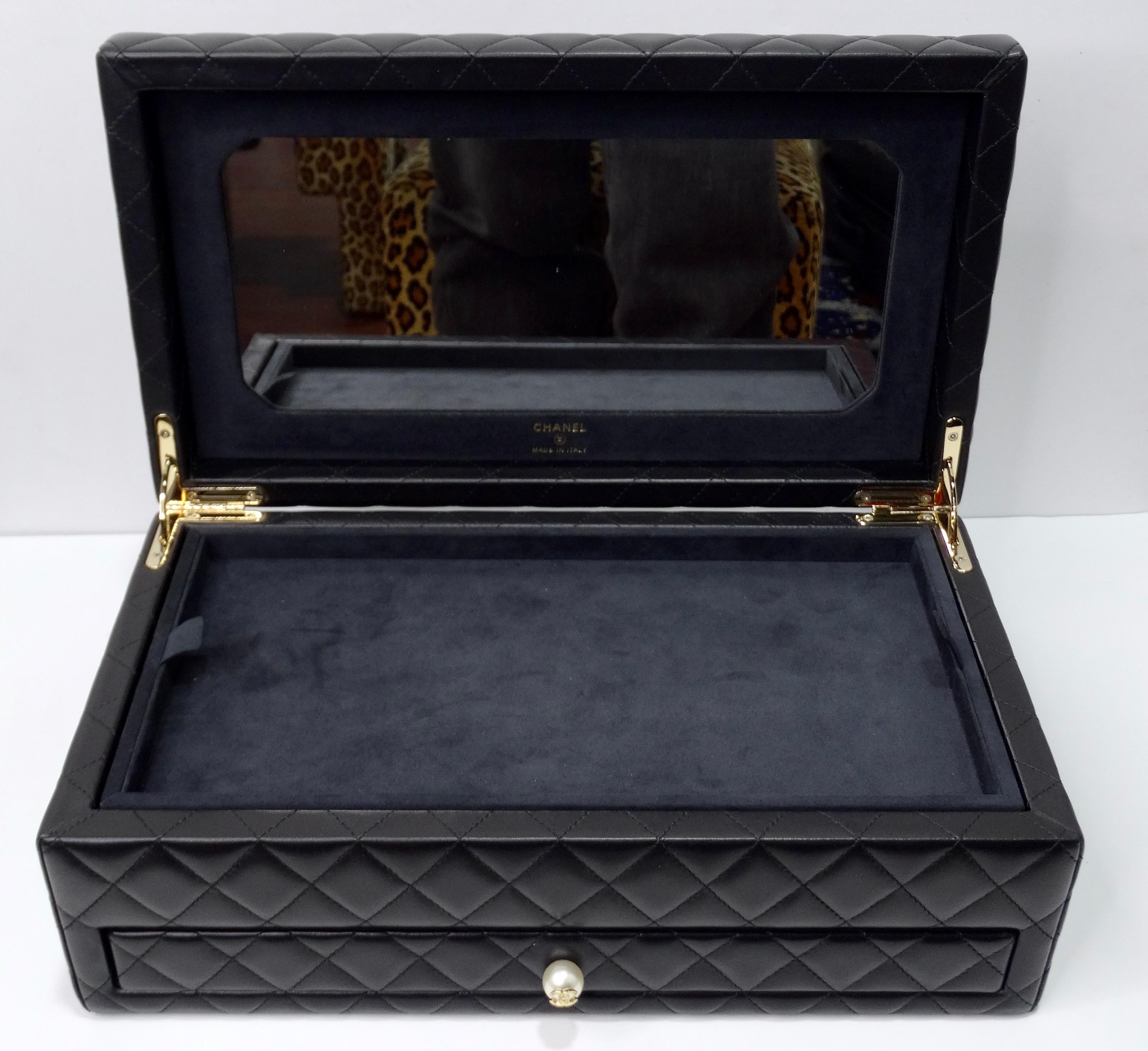Chanel Black Quilted Lambskin CC Pearl Jewelry Box 6