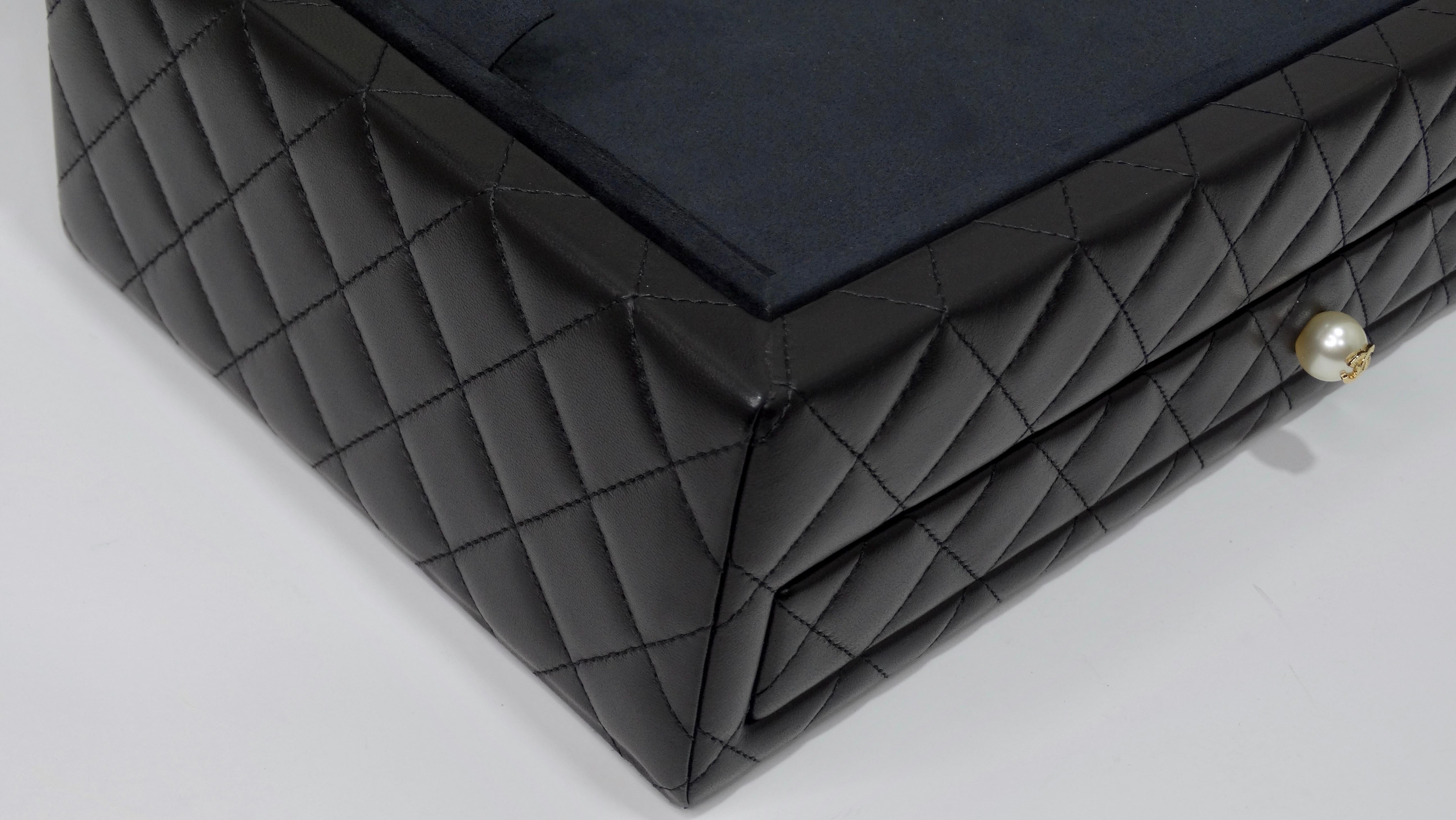 Chanel Black Quilted Lambskin CC Pearl Jewelry Box 9