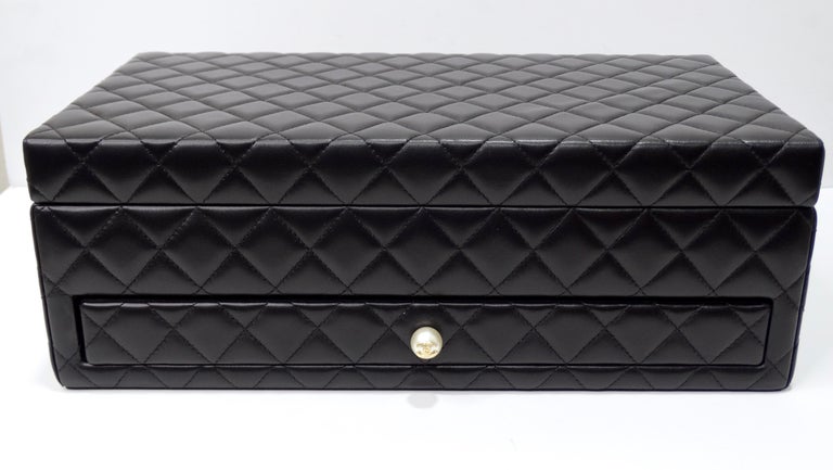 Chanel Black Quilted Lambskin CC Pearl Jewelry Box For Sale at 1stDibs