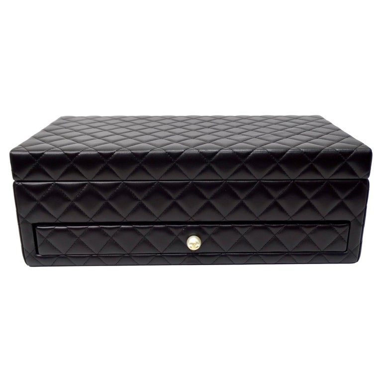 Chanel Black Quilted Lambskin CC Pearl Jewelry Box For Sale at