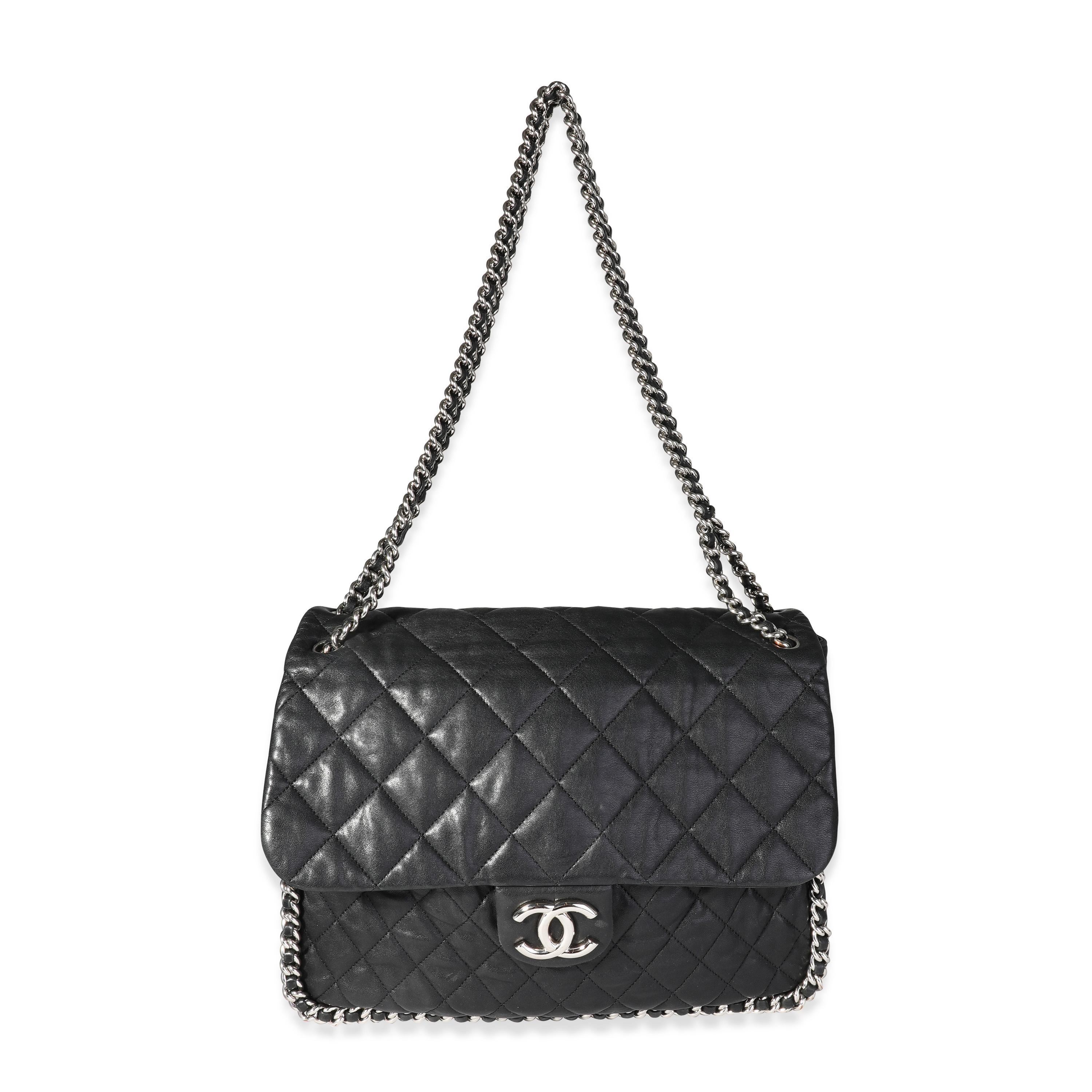 Chanel Black Quilted Lambskin Chain Around Maxi Flap Bag For Sale at 1stDibs