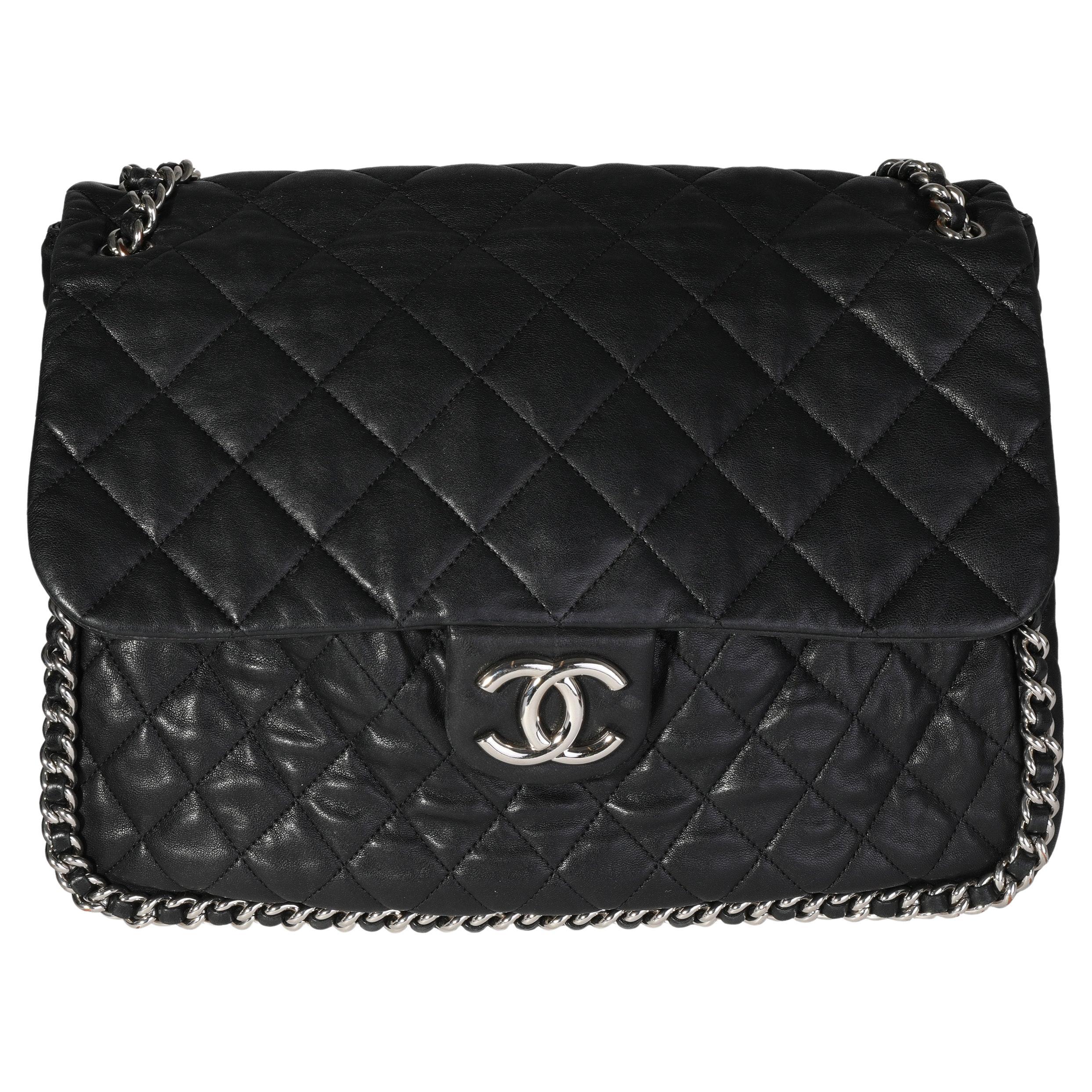 Chanel Black Quilted Lambskin Chain Around Maxi Flap Bag For Sale at  1stDibs