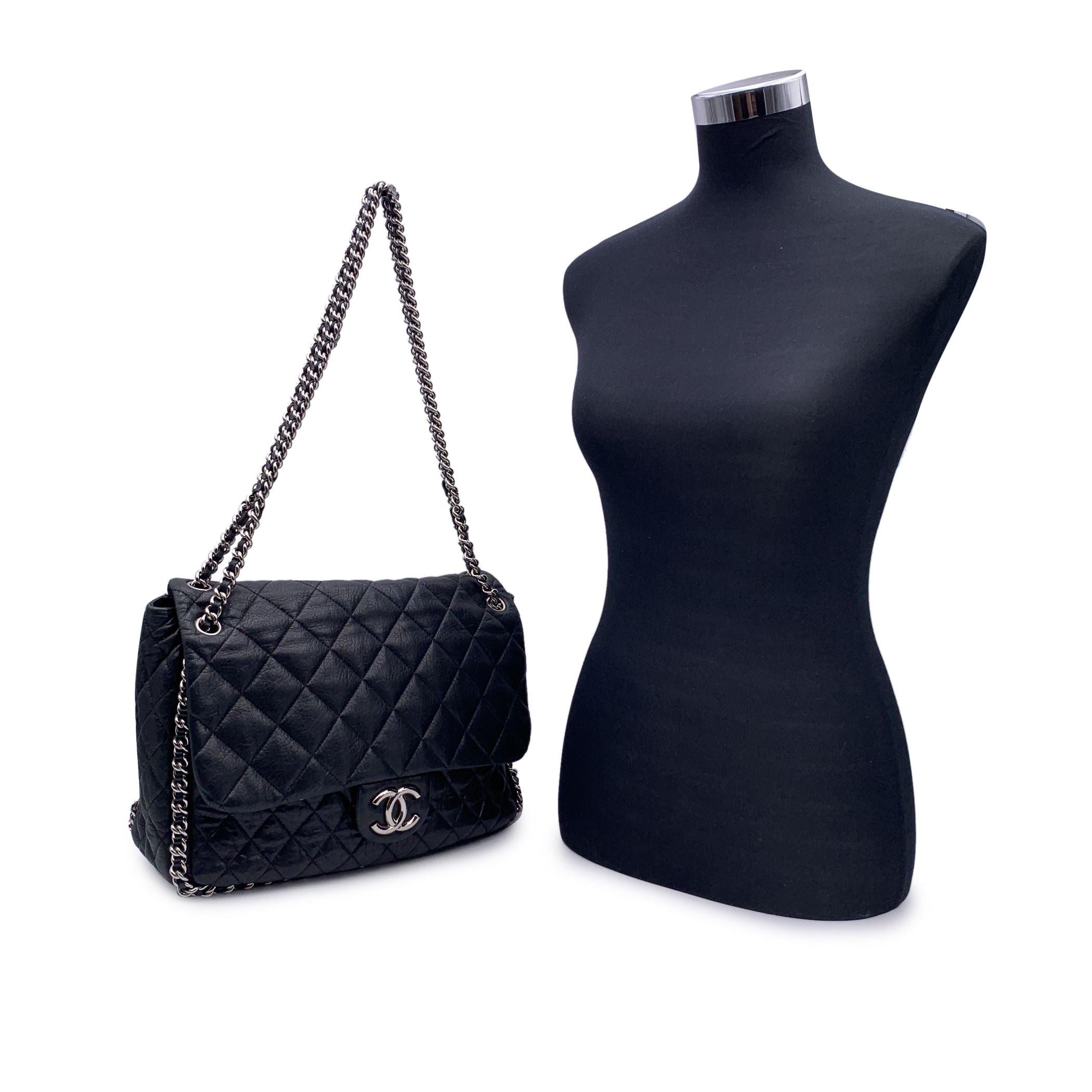 Chanel Black Quilted Lambskin Chain Around Maxi Shoulder Bag In Good Condition In Rome, Rome