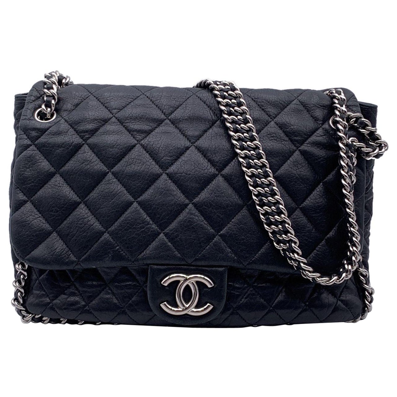 Chanel Black Quilted Lambskin Chain Around Maxi Shoulder Bag