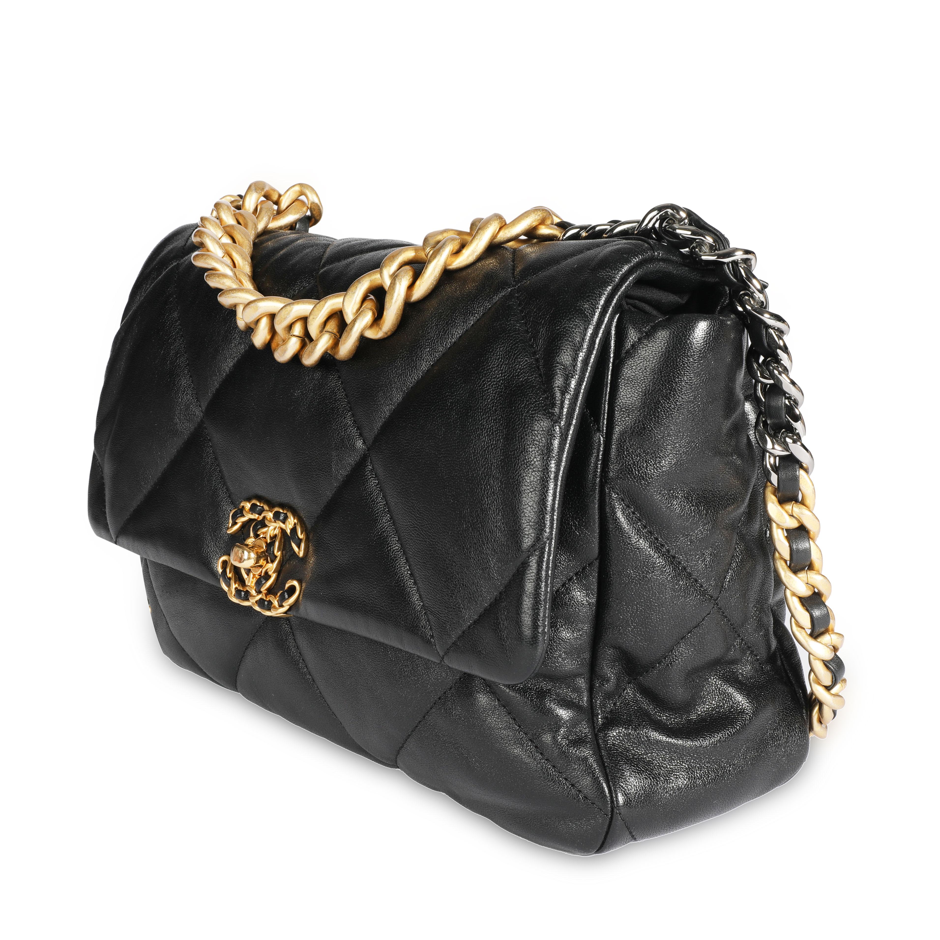 
Listing Title: Chanel Black Quilted Lambskin Chanel 19 Large Flap Bag
SKU: 108901
MSRP:  
Condition: Pre-owned (3000)
Condition Description: 
Handbag Condition: Excellent
Condition Comments: Excellent Condition. No visible signs of wear.
Brand: