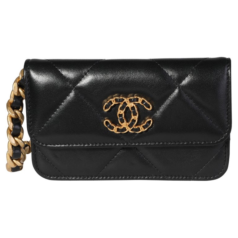 Chanel Black Quilted Lambskin Chanel 19 Mini Coin Purse With Chain For Sale  at 1stDibs