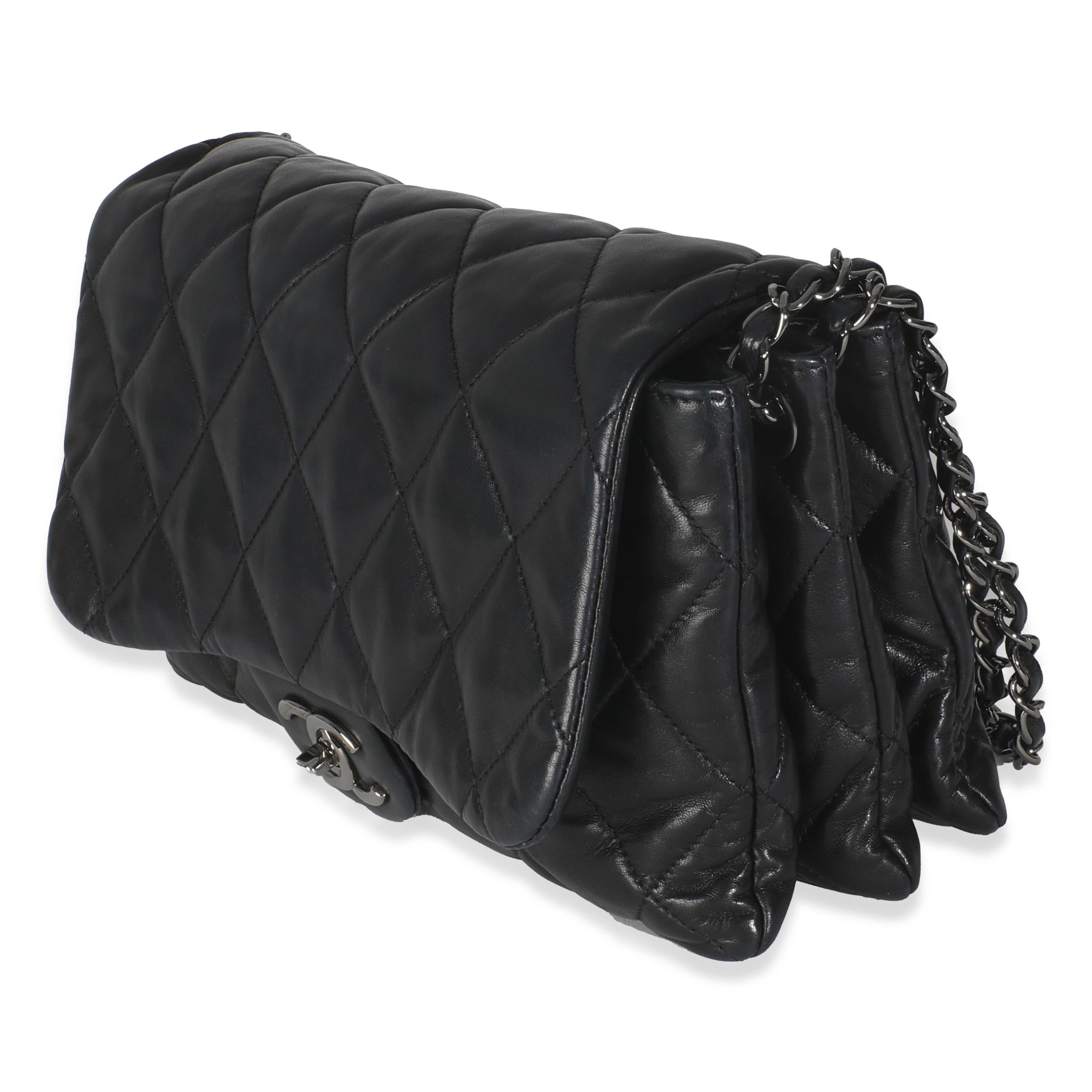 Women's or Men's Chanel Black Quilted Lambskin Chanel 3 Accordion Flap Bag For Sale