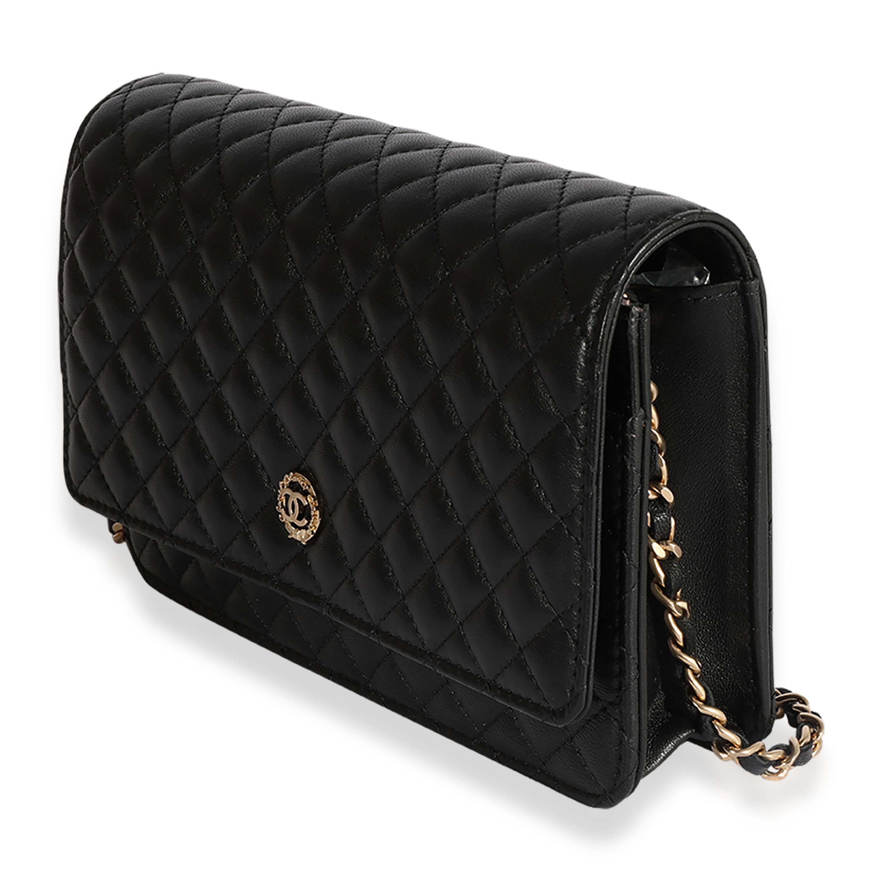 Women's Chanel Black Quilted Lambskin Chanel Crest Wallet On Chain