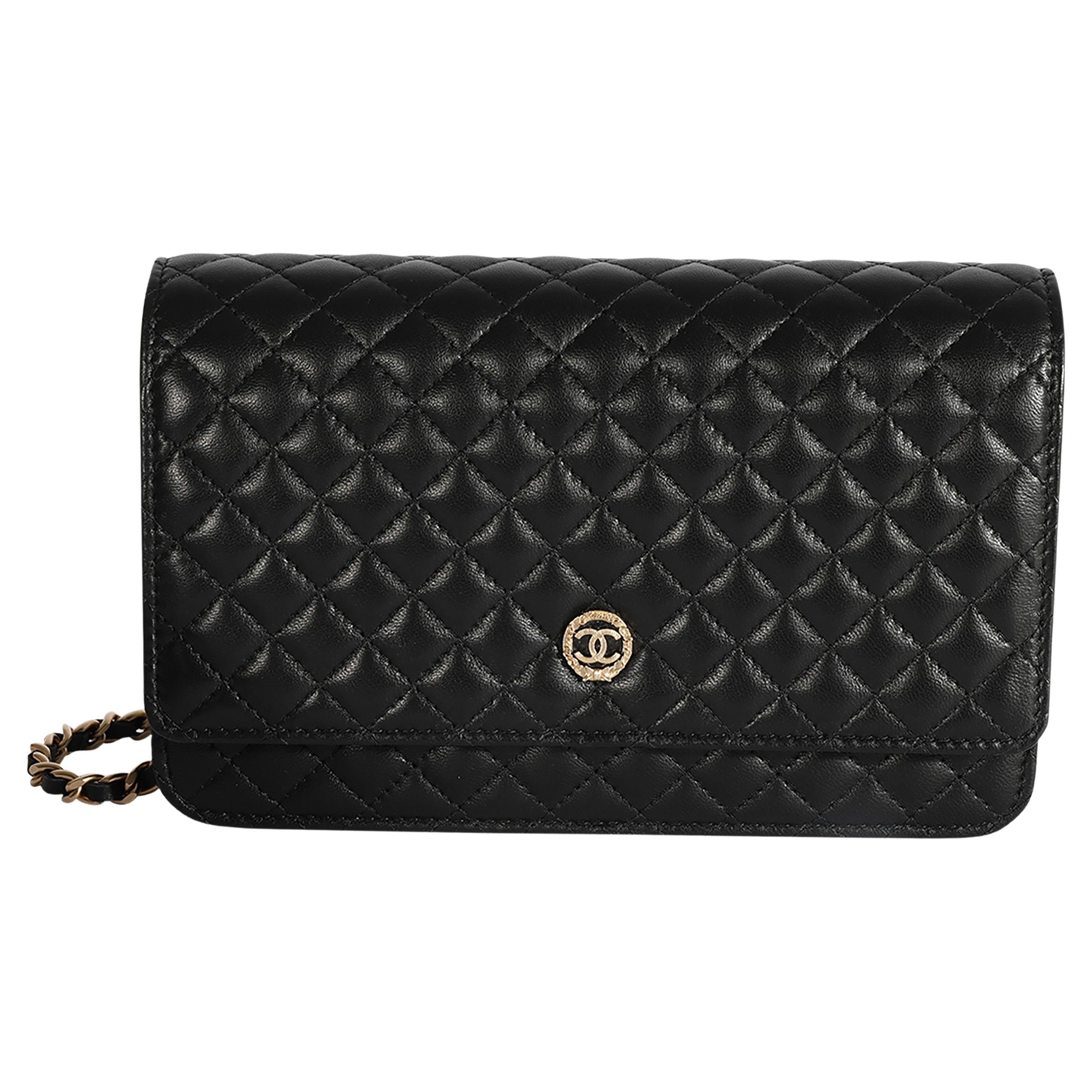 Chanel Black Quilted Lambskin Chanel Crest Wallet On Chain