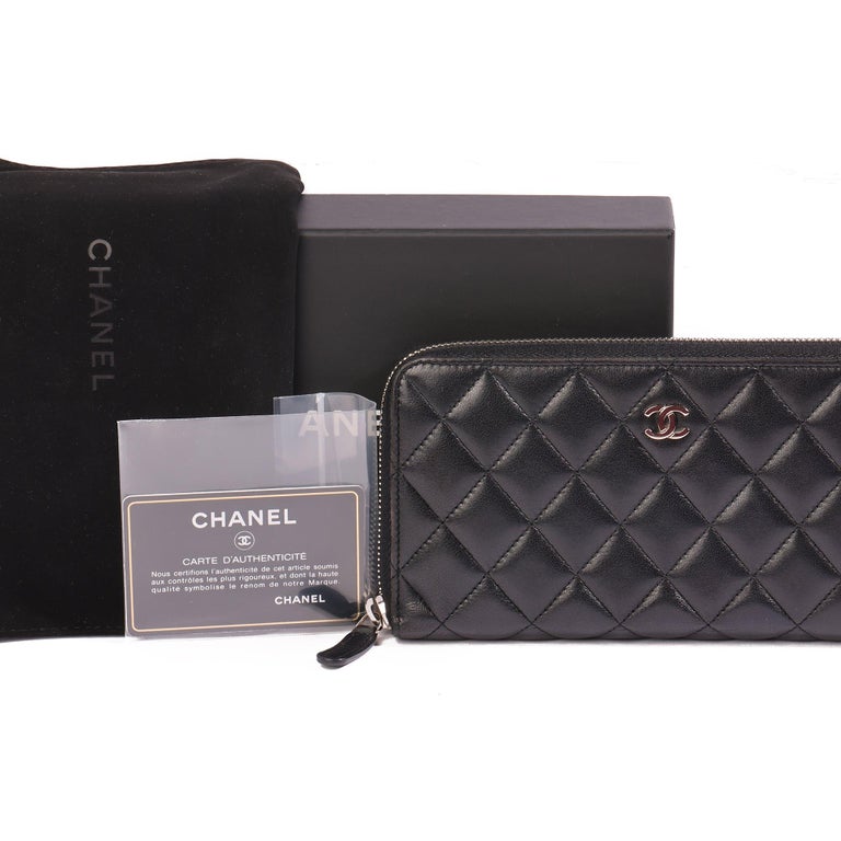 Chanel Classic Quilted Long Zip Wallet Black Lambskin