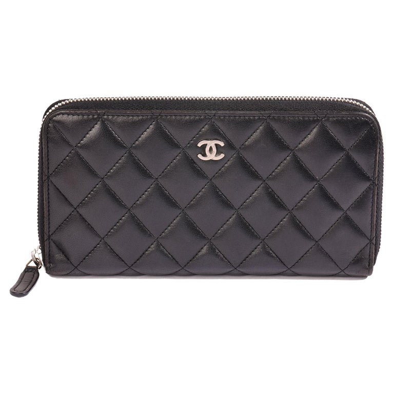 Chanel Black Quilted Lambskin Classic Long Zipped Wallet at 1stDibs