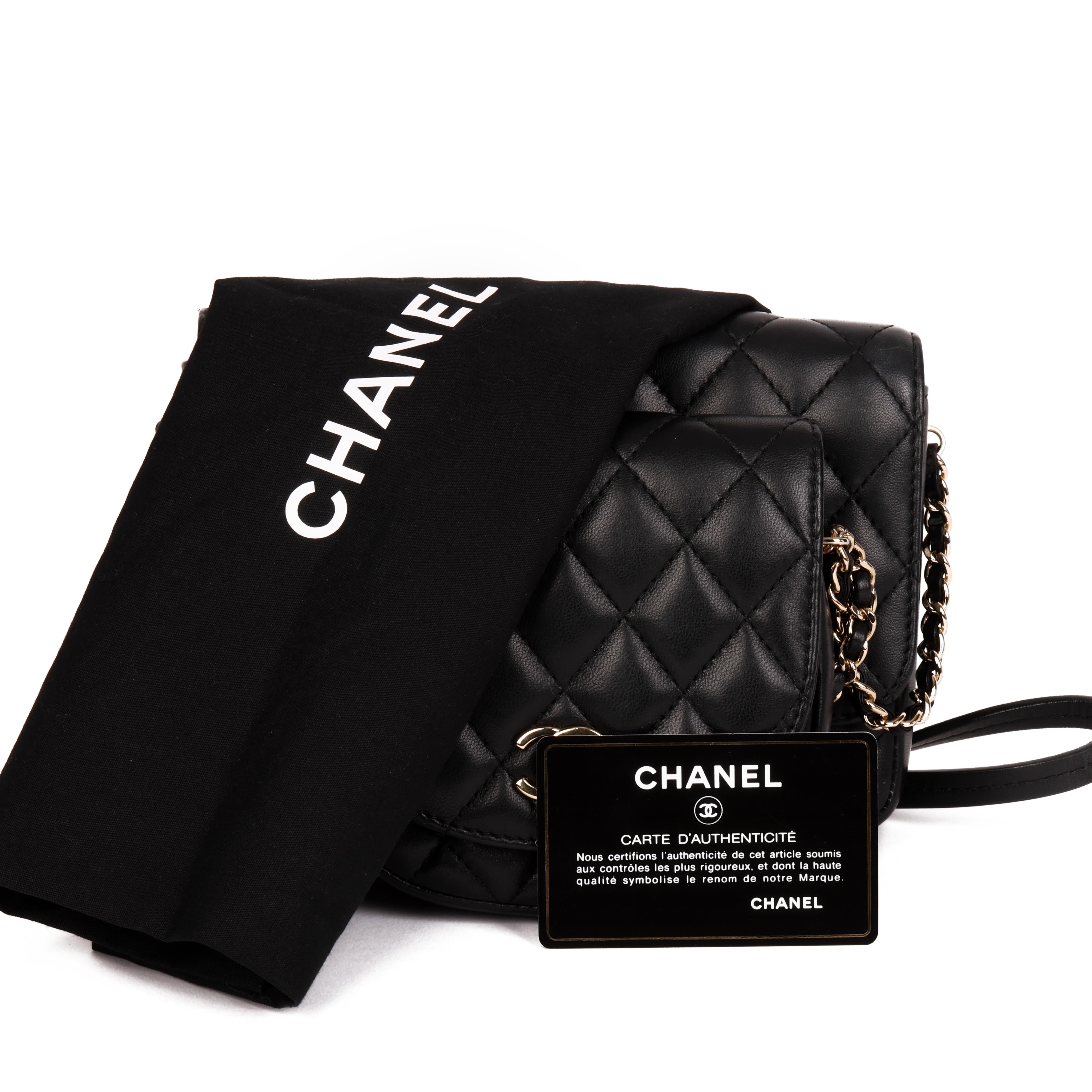 Women's Chanel Black Quilted Lambskin Classic Twin Flap Bag Side Pack