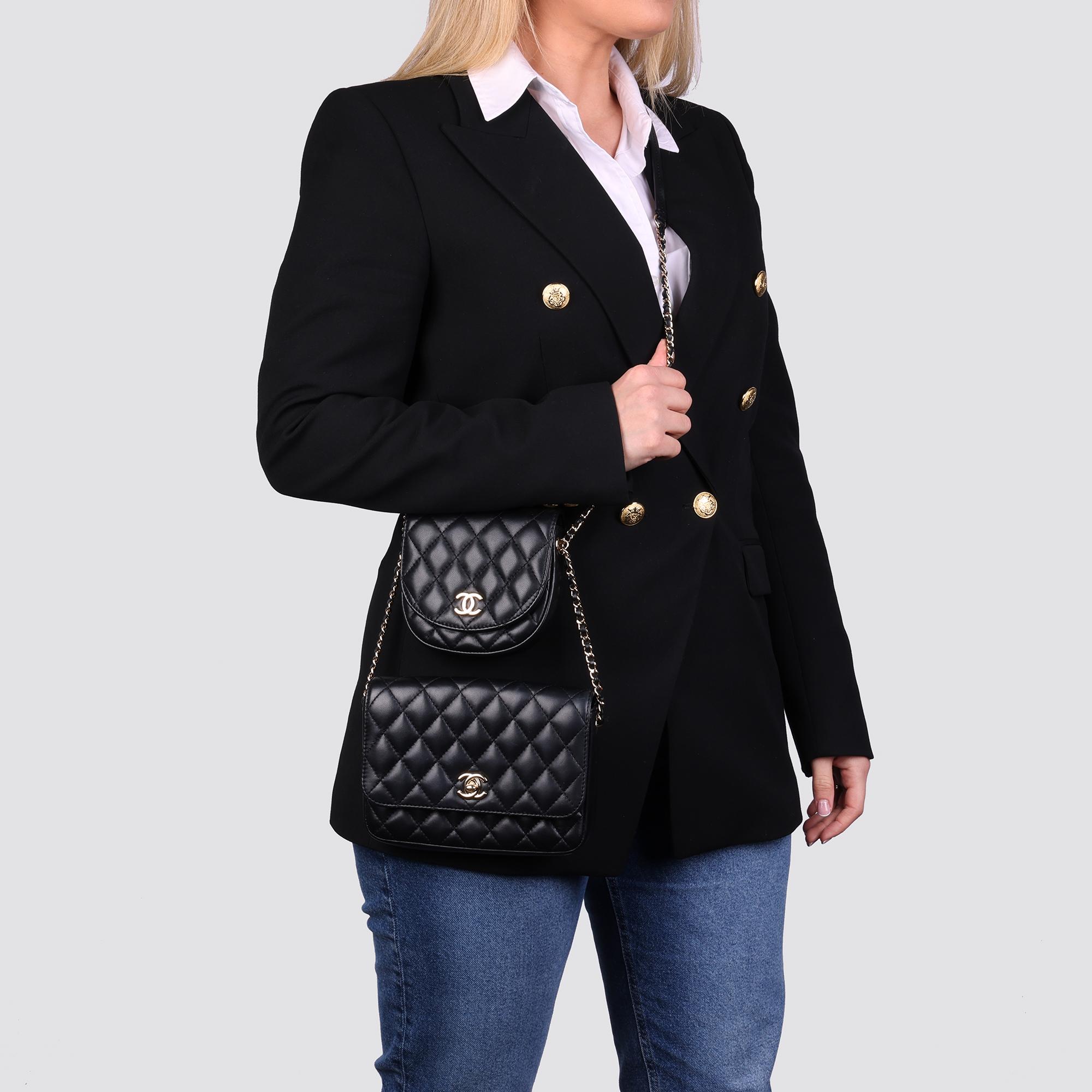 Chanel Black Quilted Lambskin Classic Twin Flap Bag Side Pack 1