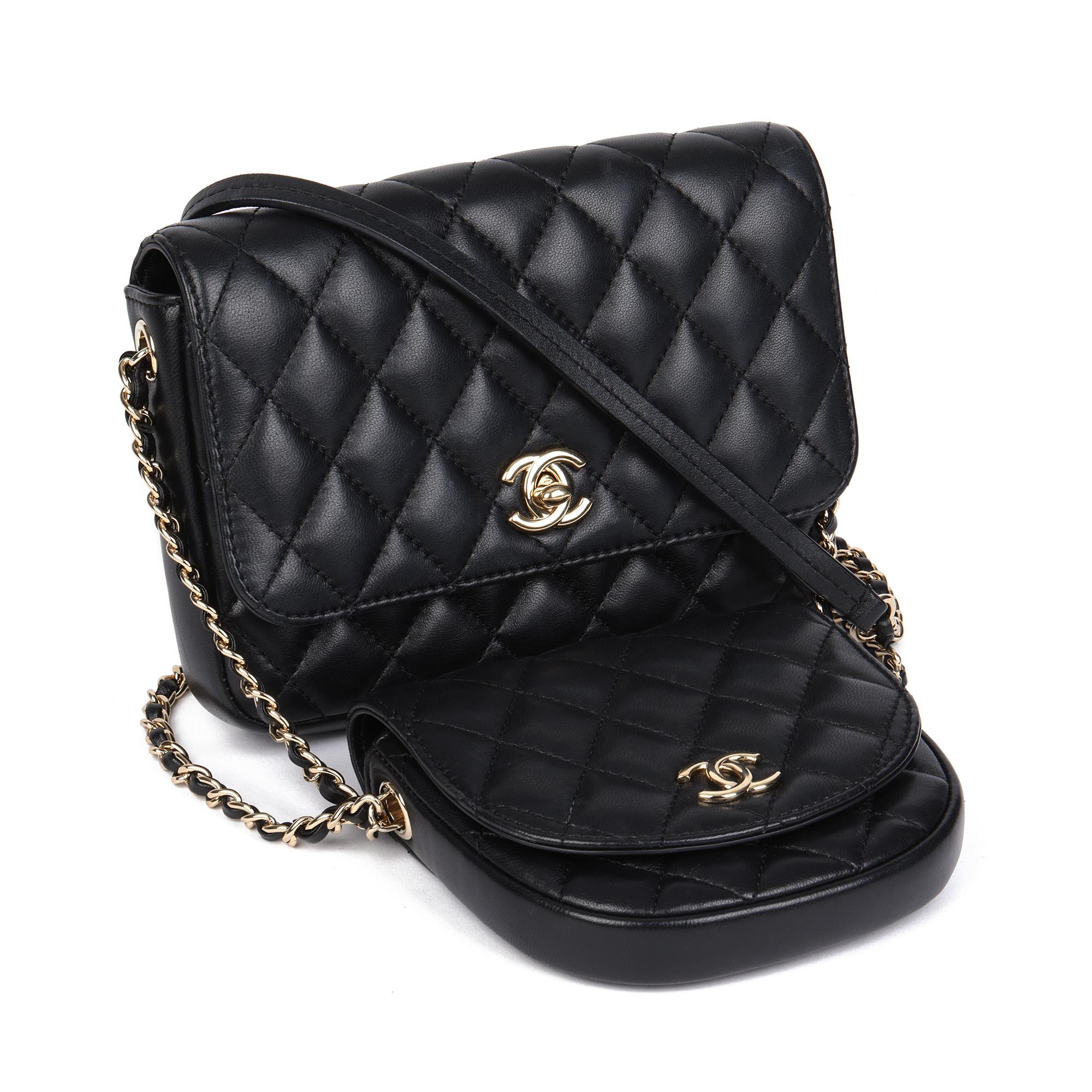 Chanel Black Quilted Lambskin Classic Twin Flap Bag Side Pack 2