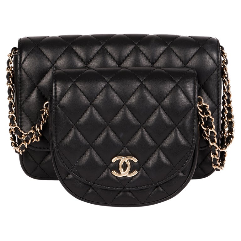 Chanel Black Quilted Lambskin Classic Twin Flap Bag Side Pack